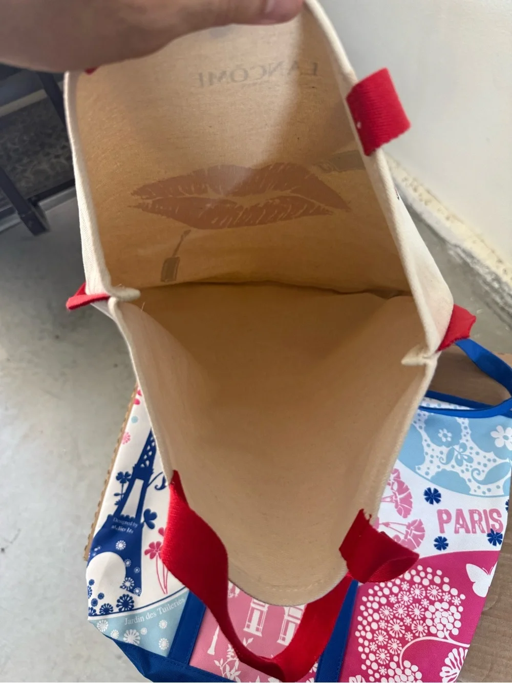 Lancôme Canvas Tote Bag in Cream, Red & Blue
